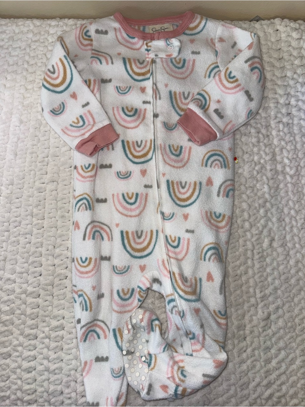 Cozy Rainbow Print Footed One-Piece - Pink Accents